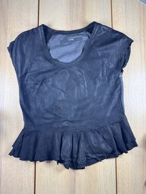 Cut25 by Yigal Azrouel‎ Black Leather Peplum Top Grey Mixed Media Sz 4